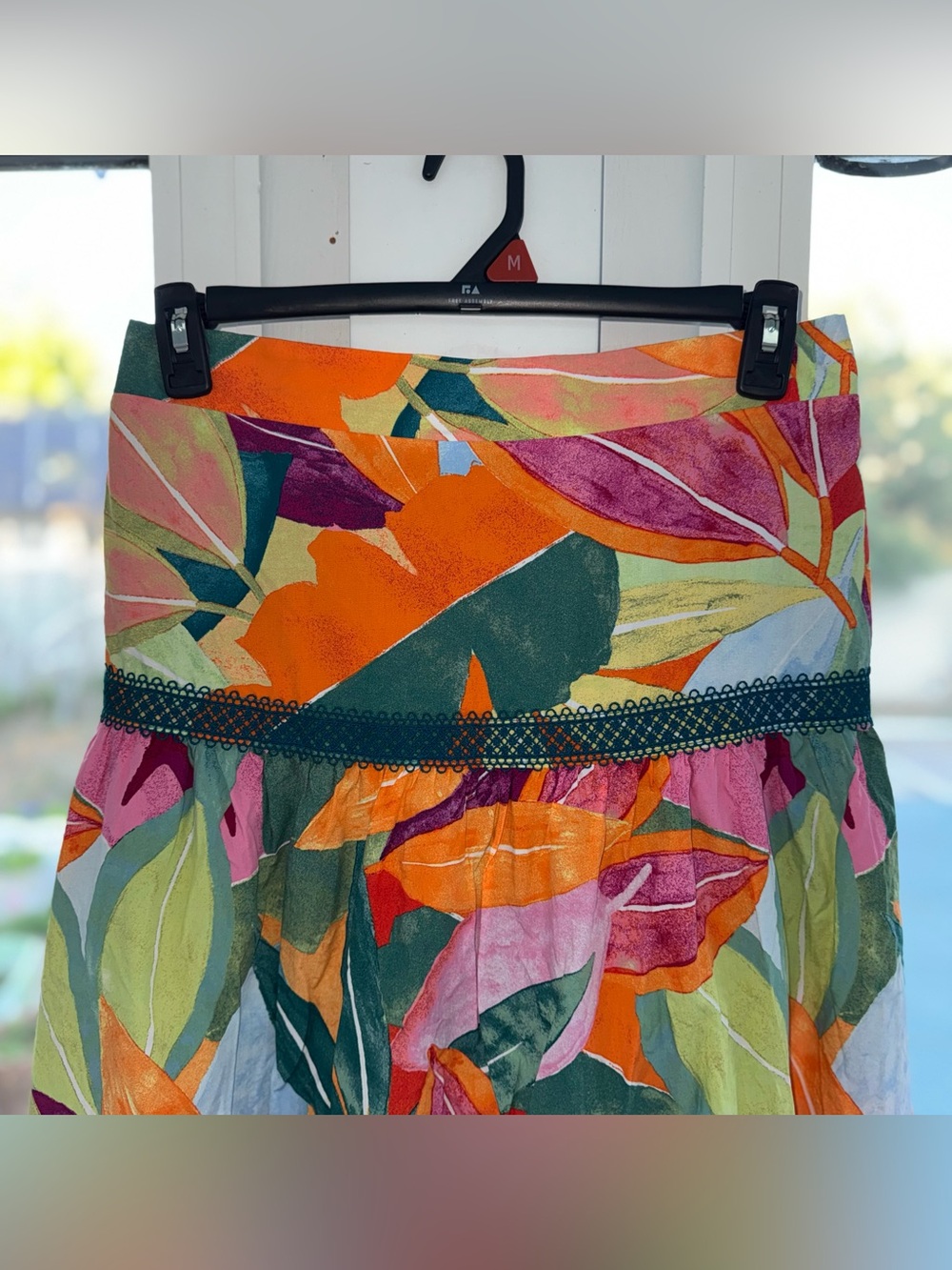 Time and Tru Tiered Maxi Skirt M 8-10 NWT Tropical Boho Lace Trim Multi Color - Picture 3 of 9